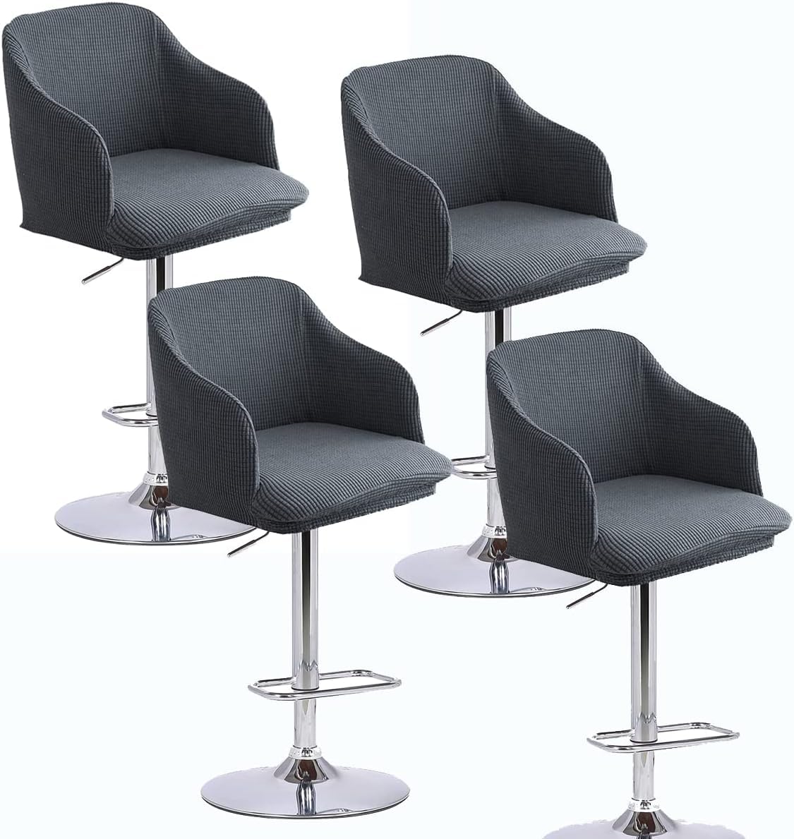MCOSU Set of 2/4/6/1 Curved Bar Stool Slipcovers with Backs and Arms, Stretch Swivel High Chair Protector for Counter Kitchen Dining Room Pub Stool Cover(H1,4PCS)