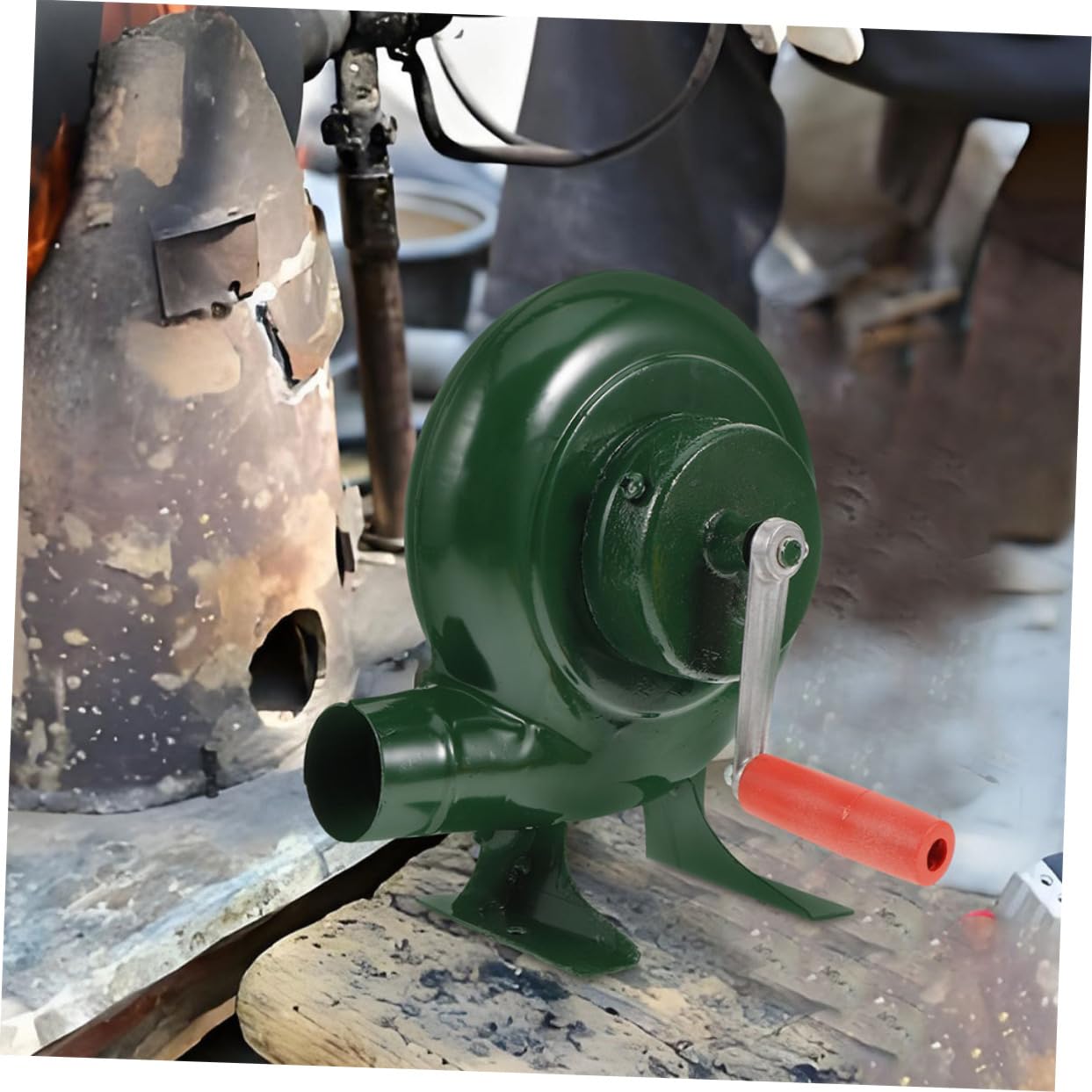 Ventilateur Soufflant pour Extérieur Manuel en Fer Vert pour Barbecue