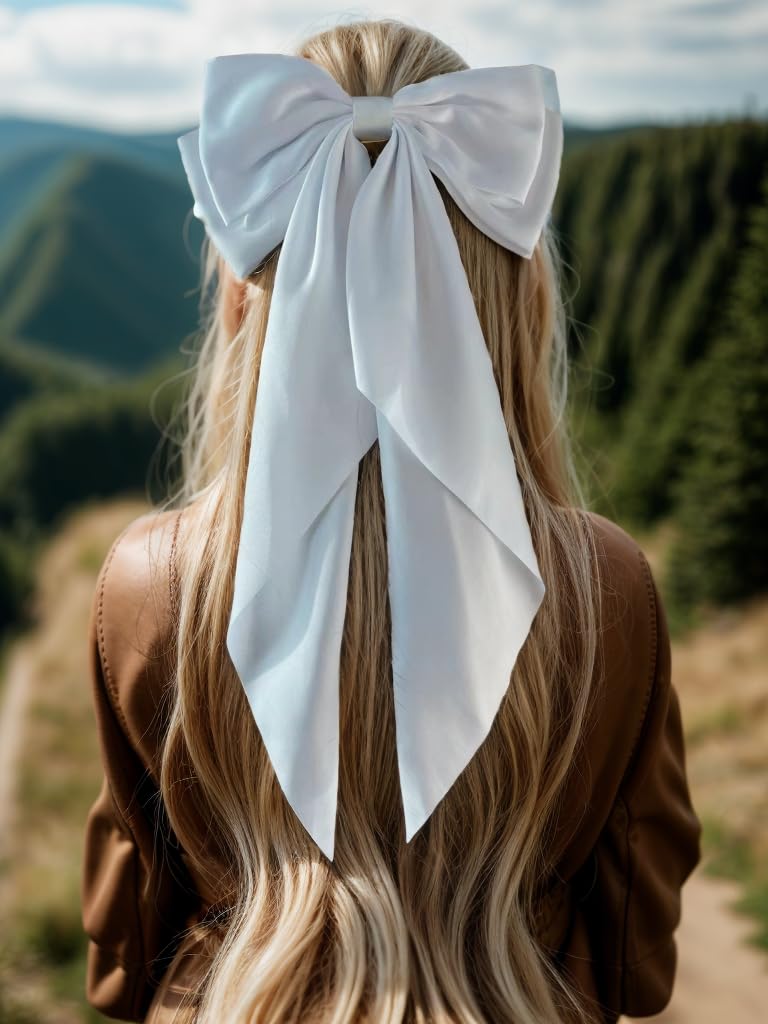 LFOUVRE Hair Accessories: Floral White Bowknot Barrettes, Dots Bow Clips with Tail, Solid Bow Hair Clips for Women and Girls, 3pcs Set - Image 2