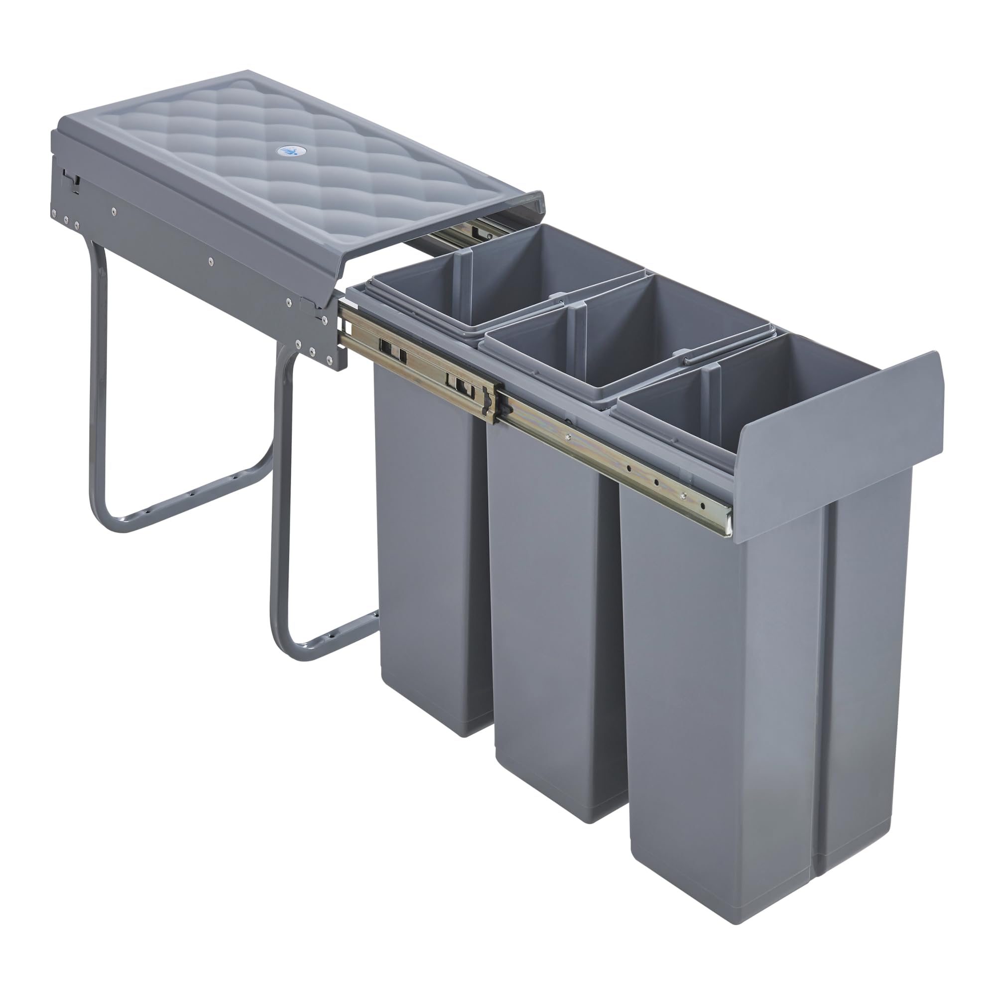 [en.casa] Cubo de Basura Empotrable Froland Grande Capacidad 3 x 10 L Papelera con 3 Compartimentos Bajo Fregadero Plástico Acero 48 x 26 x 42 cm - Gris