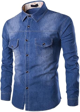 Amazon.com: ZYXTIM Men's Slim Fit Washed Denim Shirts Casual