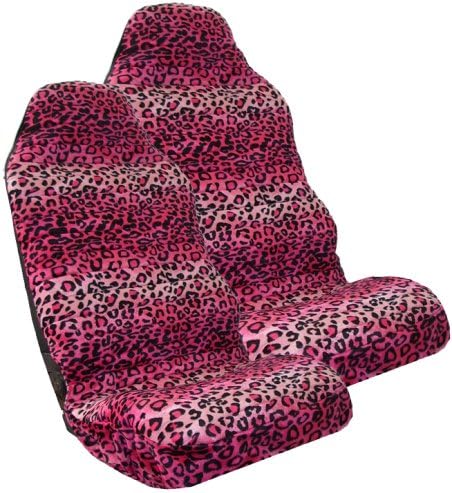 Safari Pink Leopard Print Car High Back Seat Covers - One Pair