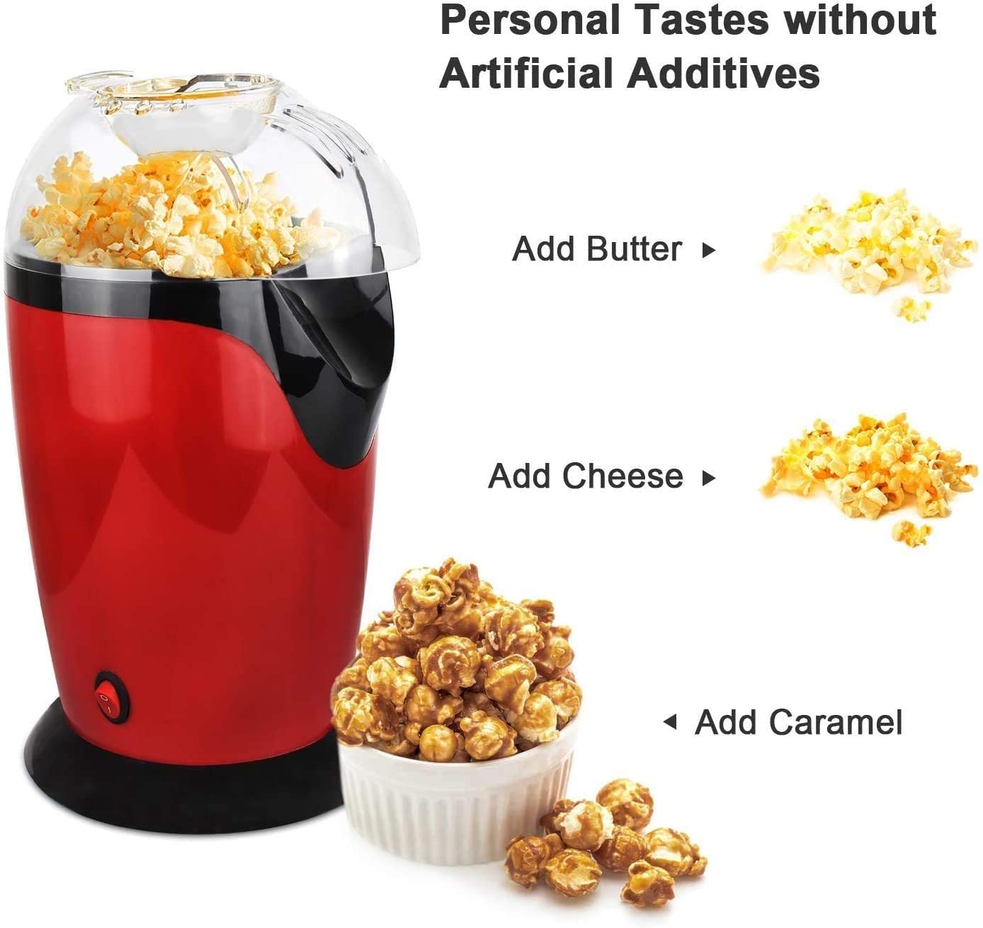 Macchina per Popcorn Macchina per Popcorn ad Aria Calda, Piccola Macchina per Popcorn elettrica Senza Olio da 1200 W con misurino da 60 g e Coperchio Superiore per la casa, Il Carnevale e Le