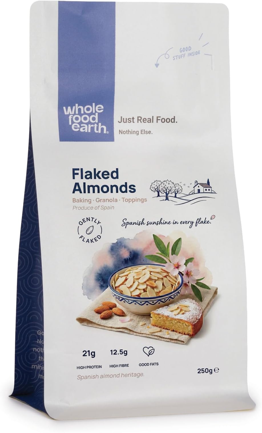 Wholefood Earth Flaked Almonds 250g | High Fibre | Source of Protein & Vitamin E | Vegan | GMO Free | No Added Sugar | Baking & Toppings