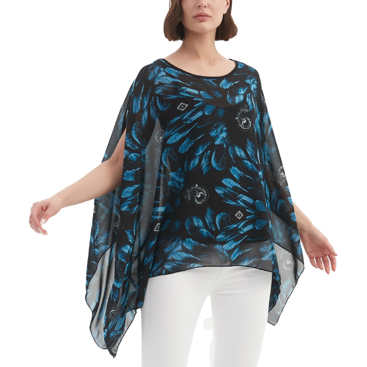 CuteSwan Camicetta da donna Lagenlook caftano con maniche a pipistrello in chiffon bohémien sciolto floreale camicetta tunica