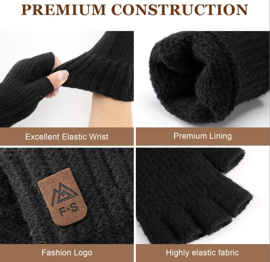Pleneal Fingerless Gloves for Women Men - 2 Pairs Womens Winter Glove, Warm Knit Gloves for Cold Weather with Elastic Cuff - Image 4
