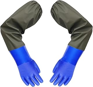 MeiLang 70cm Long Pond Gloves, Heavy Duty Waterproof Rubber 