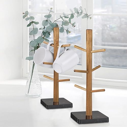 Miniatura 3 de Buruis Soporte para tazas de madera, base de mármol, soporte para tazas, soporte para tazas, taza de café de cocina, soporte para encimera, soporte