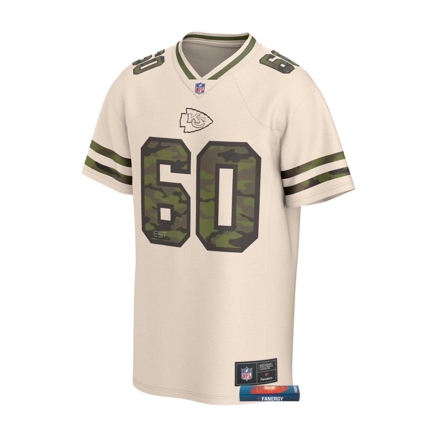 Kansas City Chiefs Jersey - Official NFL Merchandise - Beige Jersey with Chiefs Logo & #60 - Breathable & Comfortable Material, camouflage, 3XL