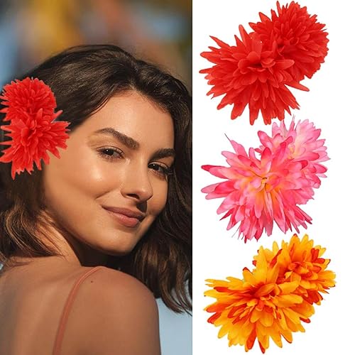 Pinzas para el pelo de flores, horquillas florales artificiales, pasadores de flores de dalia, accesorios de horquilla de flores rojas, accesorios