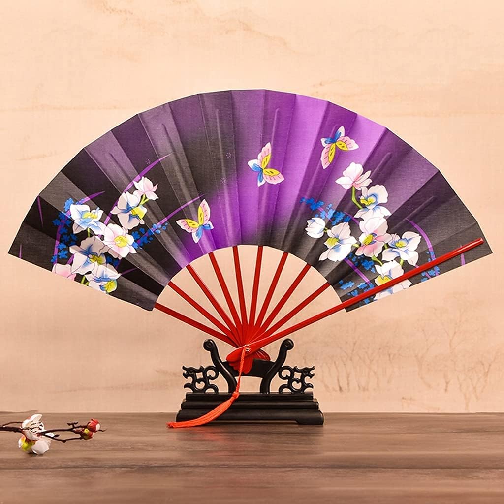 Folding Fan Folding Fan, Chinese Vintage Bamboo Silk Folding Fan for Dance, Performance, Decoration, Wedding, Party, Gift Home Ceremonial Decorative Folding Fan (Color: E)