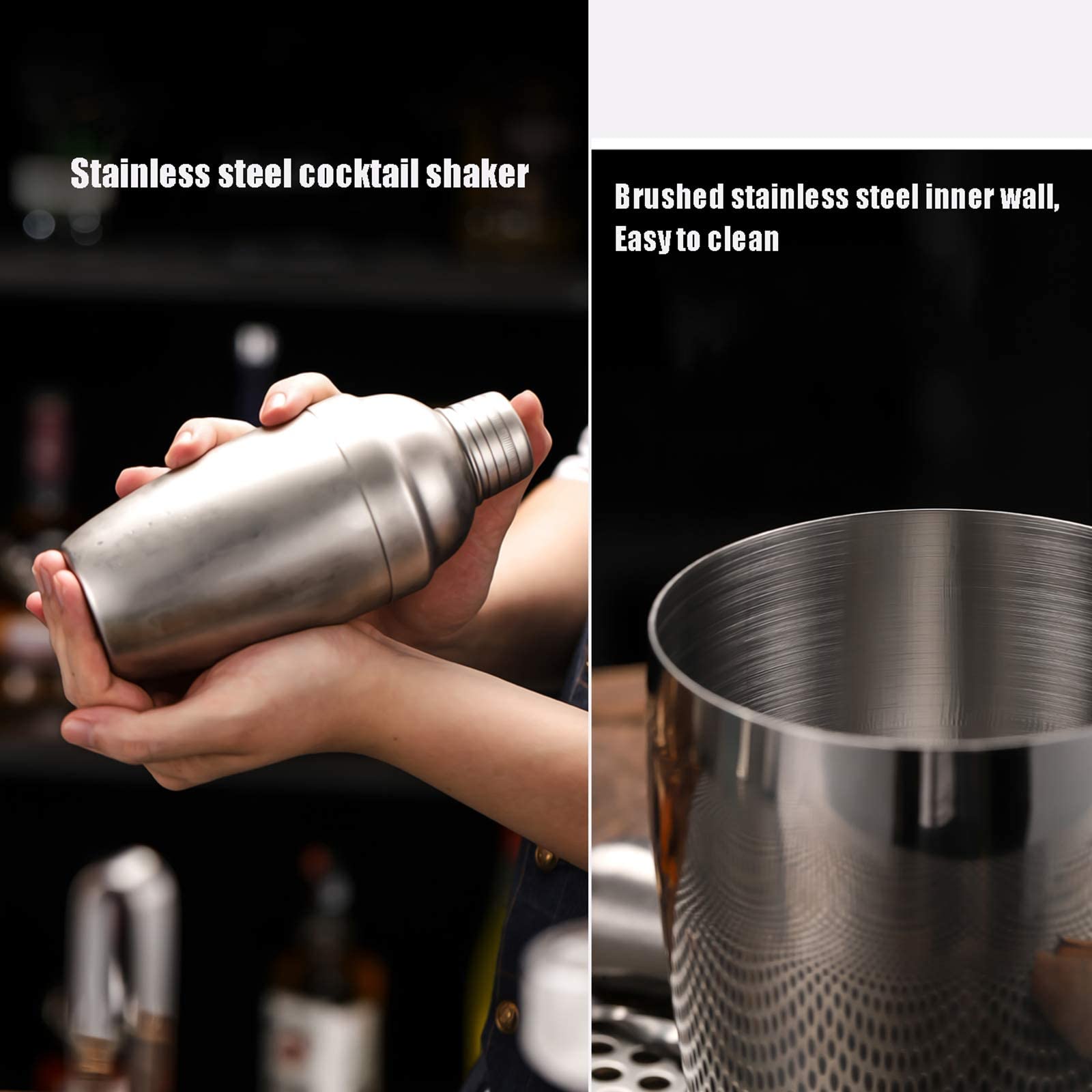 Coctelera Juego de coctelera Juego de coctelera con soporte, Juego de barra para mezclar bebidas - Coctelera de Martini, Jigger, Colador, Cuchara mezcladora de barra, Pinzas, Abrebotellas, El mej