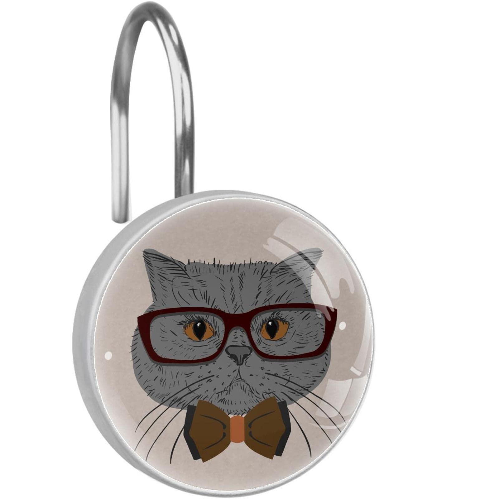 Crochets pour rideau de douche en acier inoxydable durable avec motif chat chic