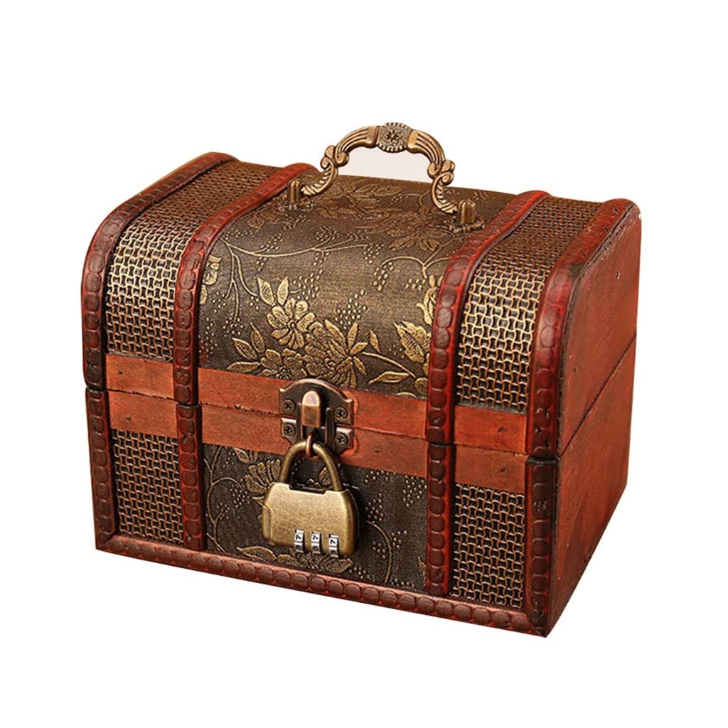 OIFAODAO Vintage wooden jewelry box, Vintage Wood Case with Lock Storage Container Box Trinket Bracelet Pearl Ring Wooden Treasure Chest