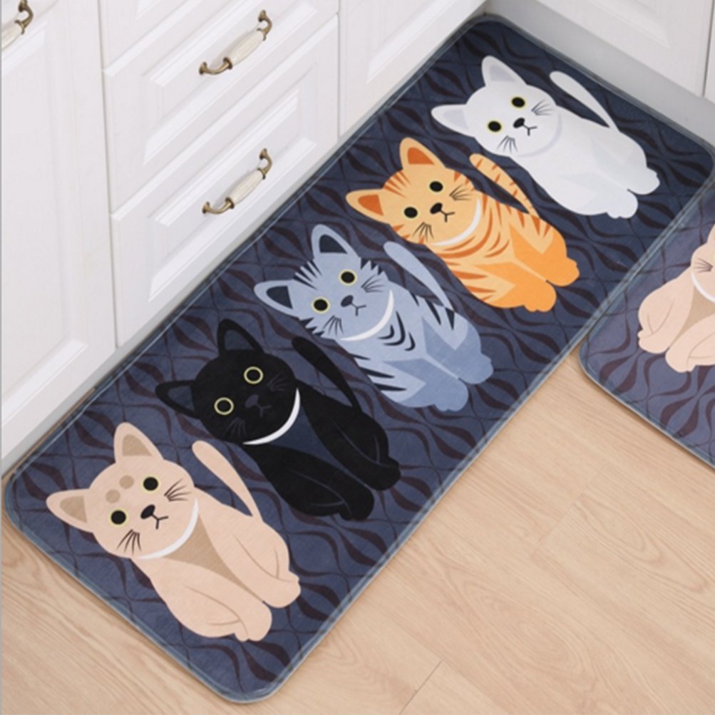 Rectangle Cartoon Lovely Cats Kitty Pattern Mat Rug for Stairway Toilet Floor Bedroom Living Room Bathroom Kitchen Home Decoration Area