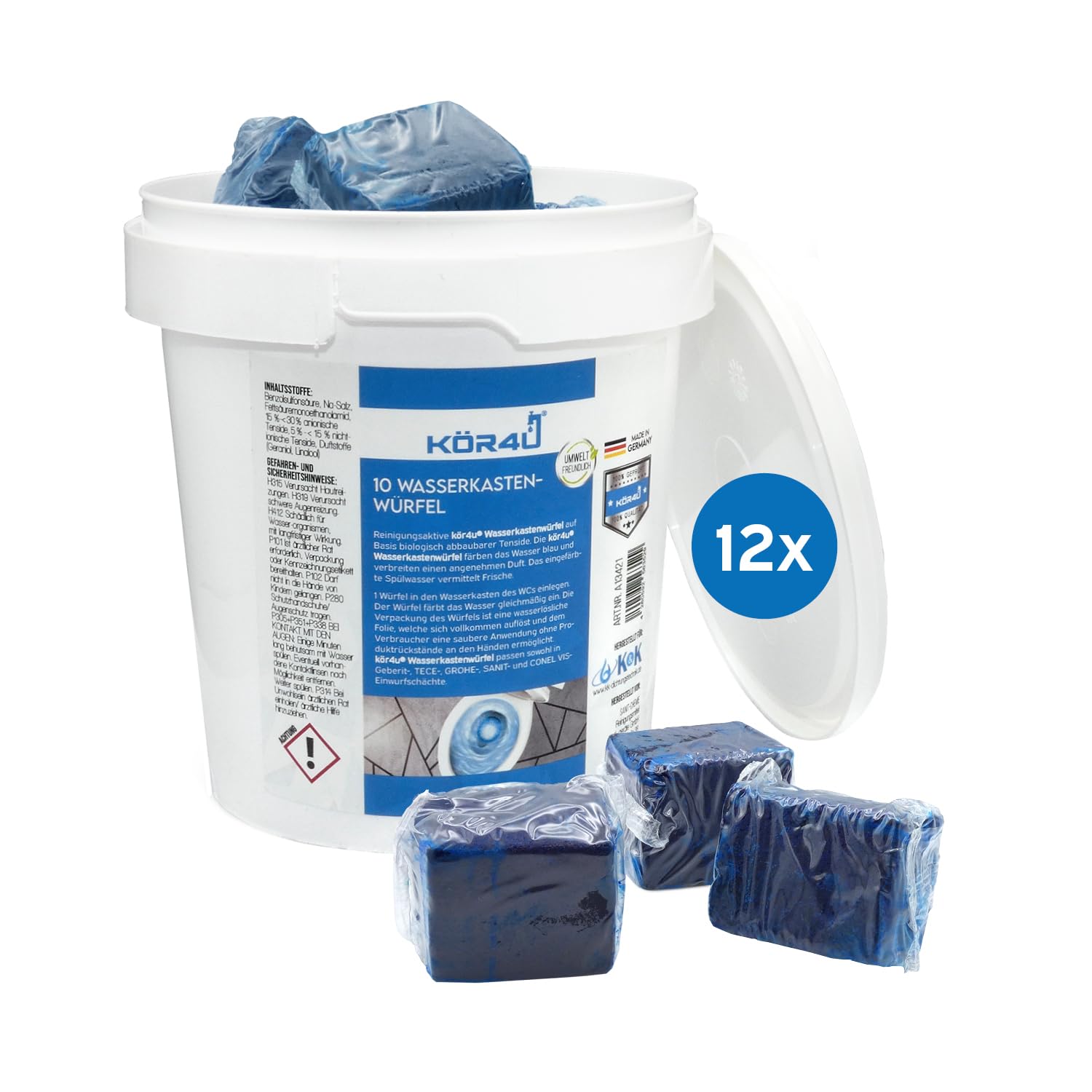 kör4u Cubo de agua, 120 pastillas de inodoro azules contra la cal y los depósitos en el baño