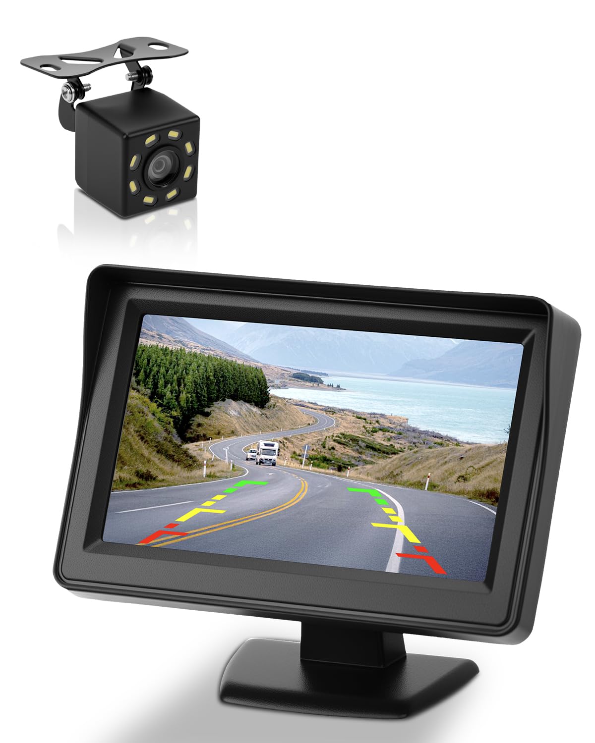 SUPAREE 4.3" 1080P Kit Camara Marcha Atras Cámara Trasera Coche con Monitor Cámara de Marcha Atrás con Interruptor de Encendedor y Visión Nocturna para Furgoneta Camión SUV Impermeable IP68