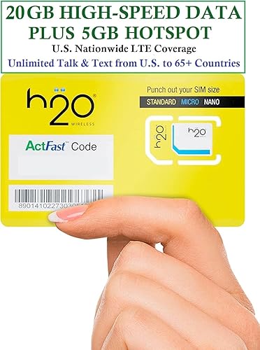 Tarjeta SIM inalámbrica H2O U.S.A. Plan de $40 SIM de triple corte con datos ilimitados y conversaciones y texto internacionales y datos 4G LTE5G de