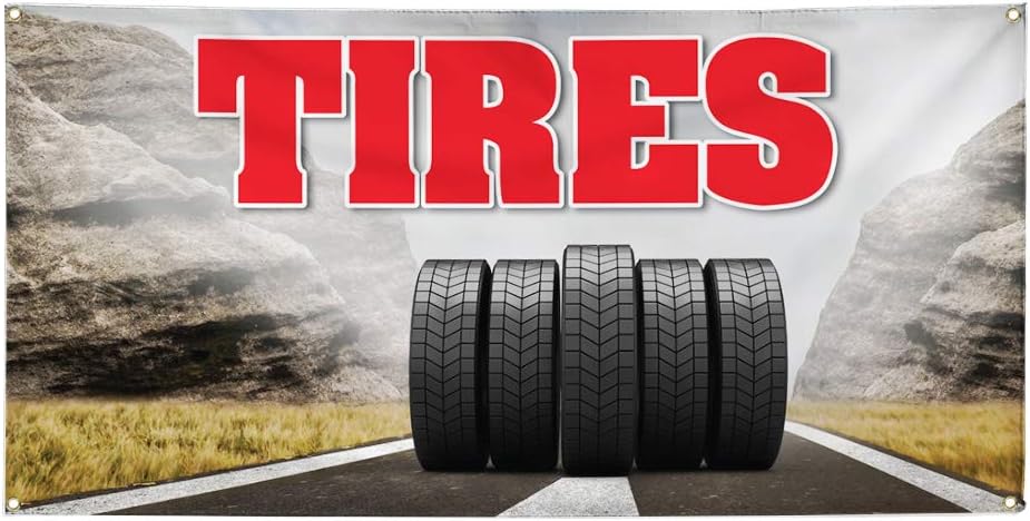 Vinyl Banner Multiple Sizes Tires Outdoor Advertising Printing G Automotive Outdoor Weatherproof Industrial Yard Signs Black 4 Grommets 16x40Inches