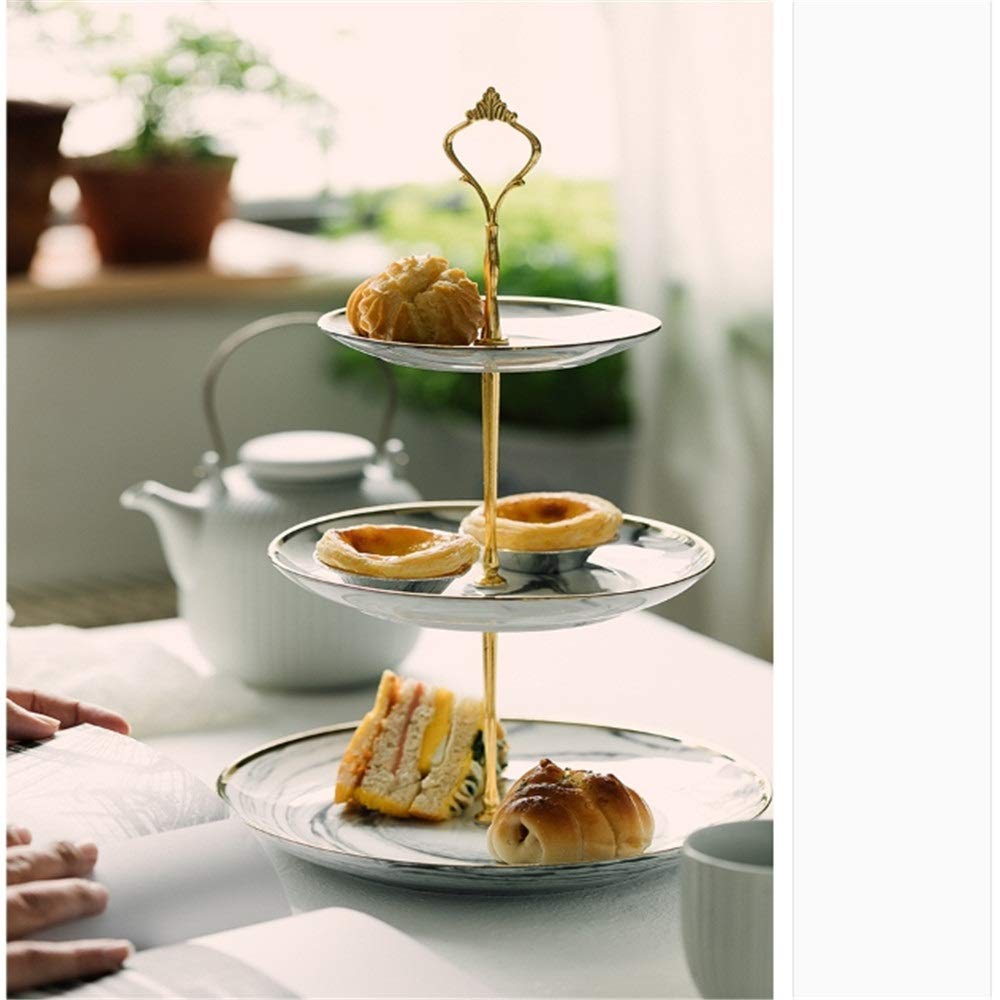 Soporte de cerámica para Tartas de 3 Niveles, con diseño de piñón, Ideal para cenas, Bodas, Pasteles, postres de Frutas (Rosa, Talla única)
