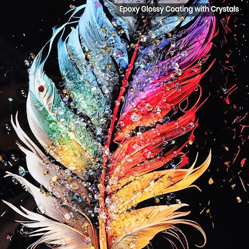 Image of Amazon Brand - Umi Framed Wall Painting, Colourful Feather Design with Crystal Diamonds For Wall Decoration Esthetic Wall Hanging Painting For Living Room Bedroom Housewarming Gift Office - 30x50cm