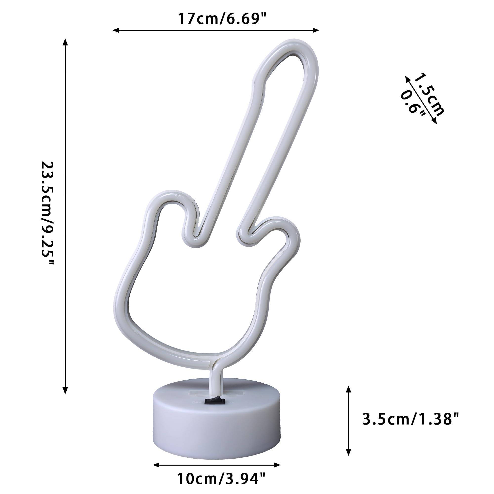 Insegna al neon a forma di chitarra, luce al neon a LED bianca con base di supporto, luce notturna per camera da letto, alimentata a batteria/USB, per feste, matrimoni, compleanni, festival