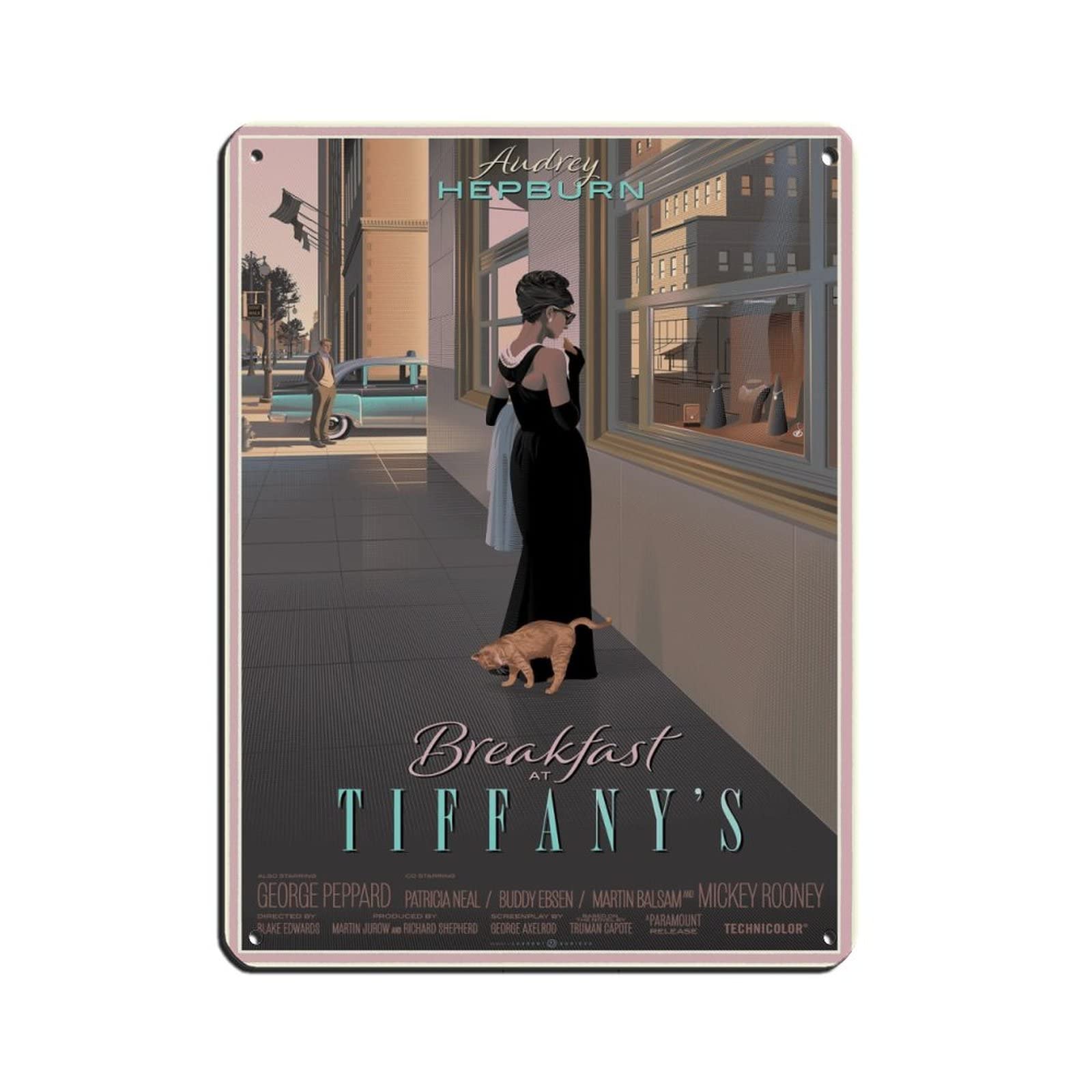 Fukitt Audrey Breakfast At Tiffany's Hepburn Poster (5) Retro Poster Metal Tin Sign Chic Art Retro Iron Painting Bar People Cave Cafe Family Garage Poster Wall Decoration 12X16inch(30X40cm)