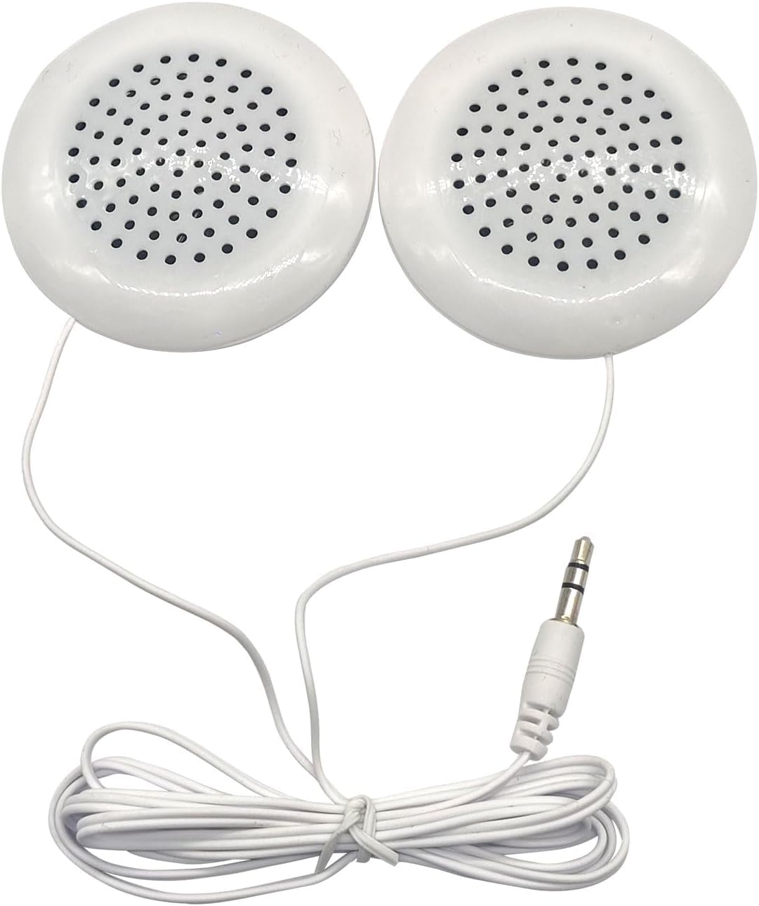 Flylin Altoparlante per Cuscino, Doppio Mini Altoparlante Stereo Migliorato, Bianco Rotondo, Cavo 3.5mm, Compatibile con Telefono, MP3 e CD, per Dormire e Rilassarsi