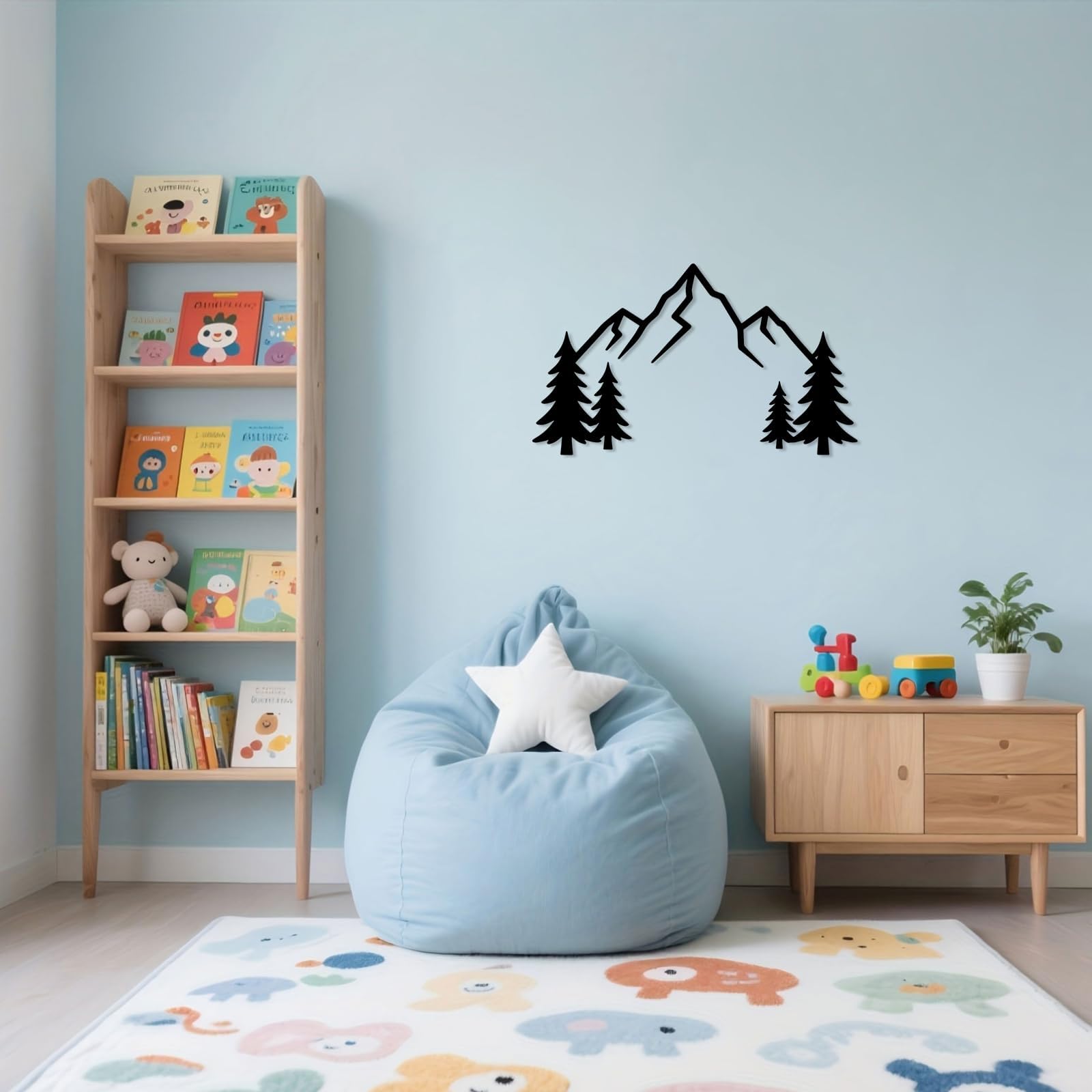 Dekoracja ścienna do salonu, prosta dekoracja (61 cm) | Mountain Peaks Forest Metal Wall Art Metal Outdoor Decor Metalowe znaki Sztuka ścienna Dekoracja