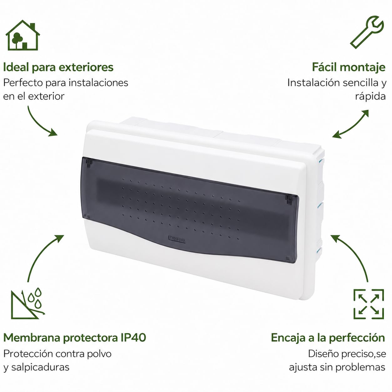 Cuadro de Distribución Empotrar 18 Modulos 370x100x215MM con Puerta Transparente IP40 400V ABS