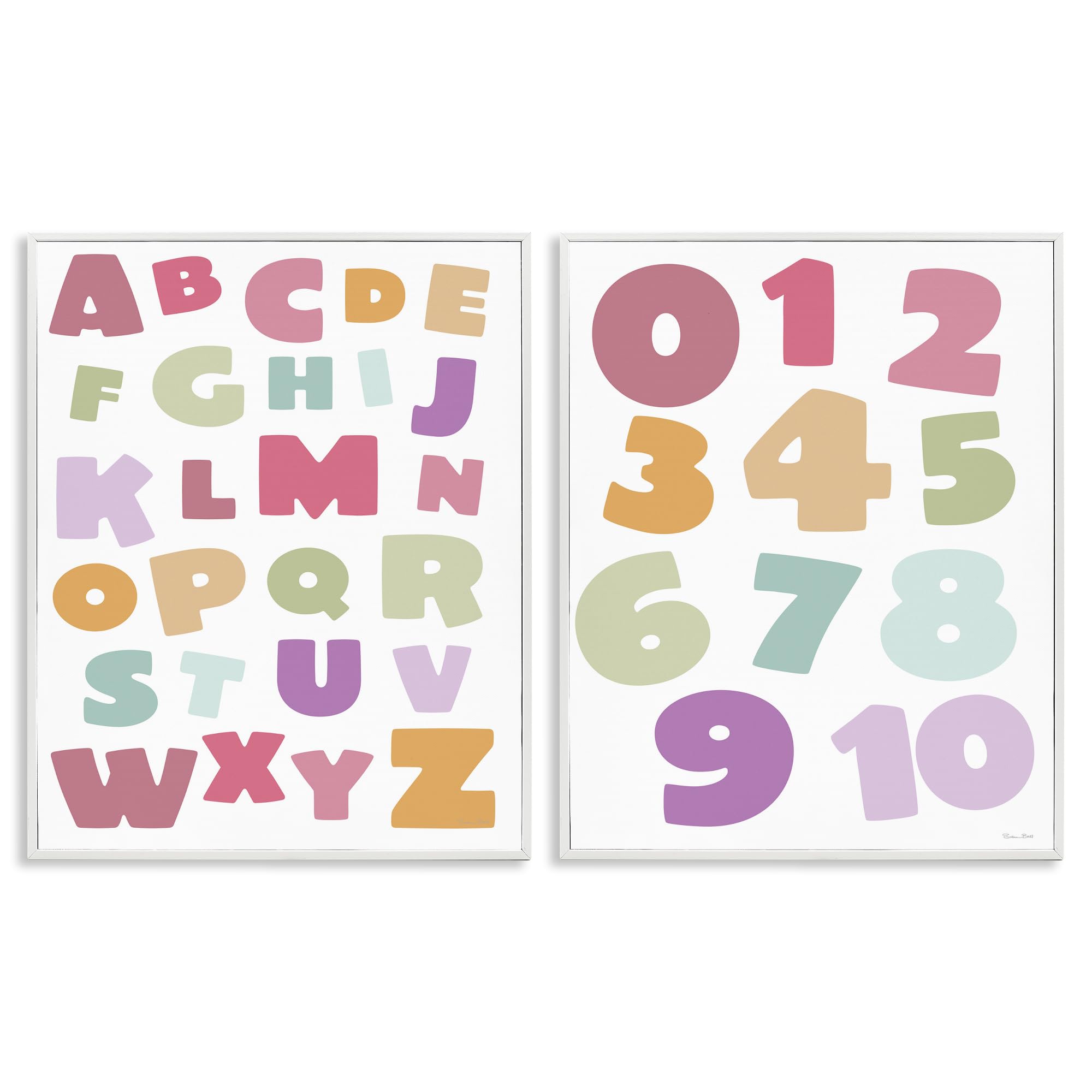 'Muted Letters & Numbers Educational'| 2pc Framed Giclee Art Set 2