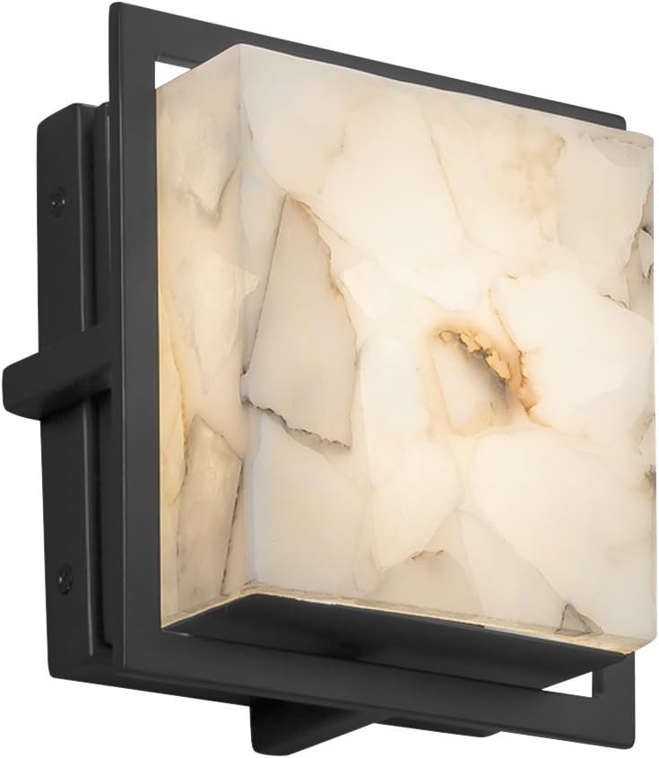 Alabaster Rocks! - Avalon Square LED Outdoor Wall Sconce with Alabaster Rocks Shade - Matte Black Finish