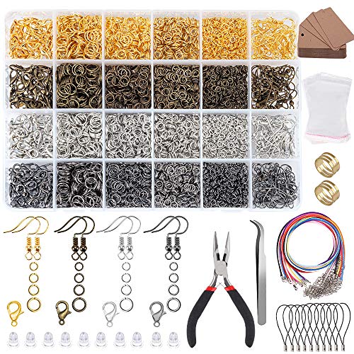 BNK 4100Pcs Earring Making Kit with Jump Rings, Clasps,Earring Back, Earring Hooks, Earring Cards Holder, Pliers, Tweezers for Jewelry Making Supplies and Necklace Repair Starter Set