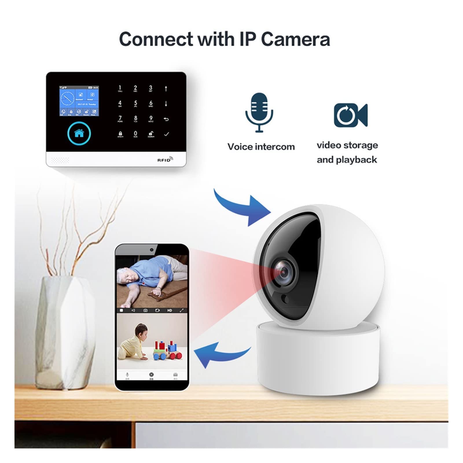 Kit Alarma Casa, Wifi 4g Sistema de alarma de seguridad en el hogar con sensor de movimiento de mascotas Siren estroboscópica de estrobos Tuya Vida inteligente Aplicación(K)