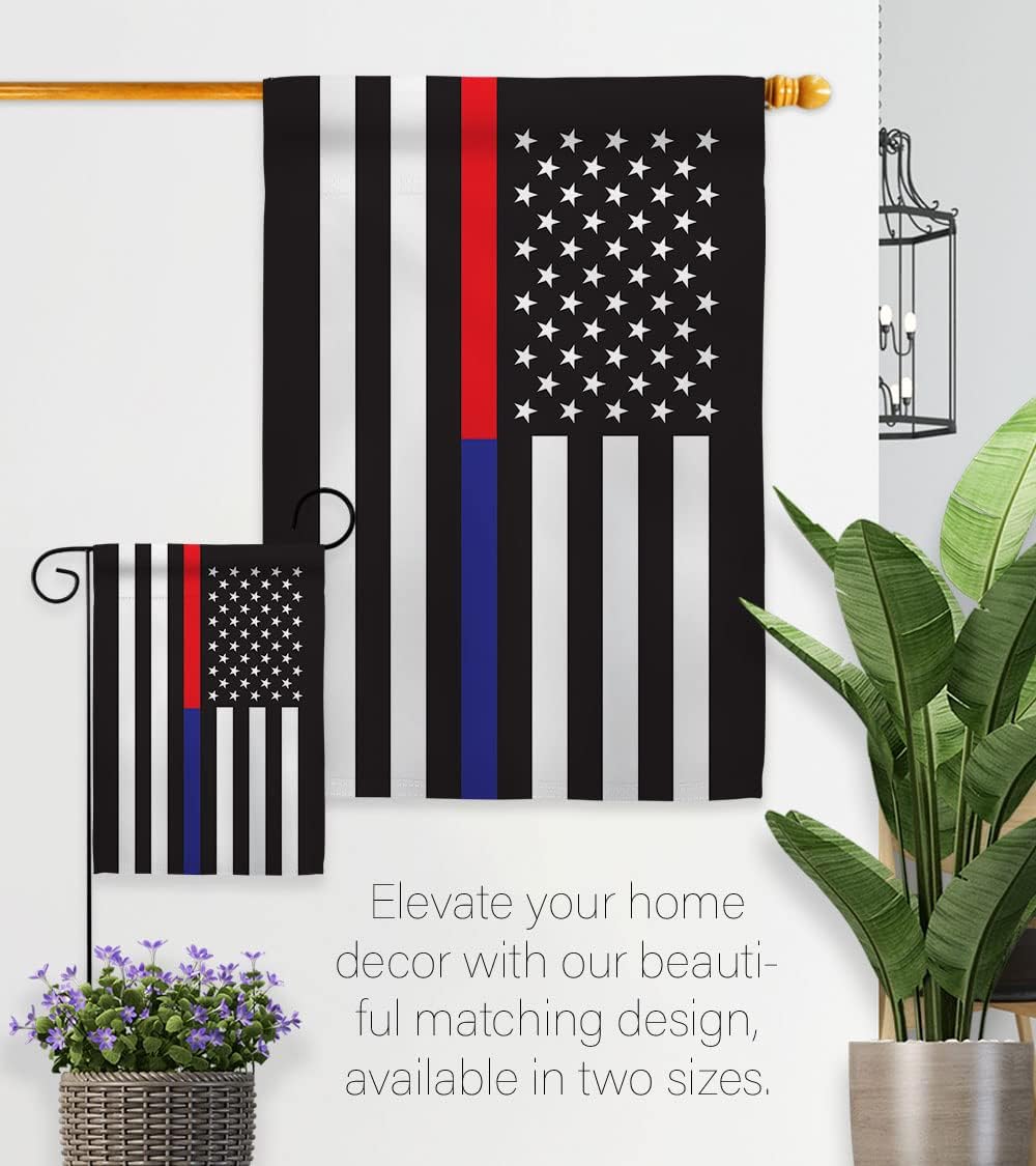 US Thin Red and Blue Line House Flag - Dowel Set First Responders Police Cop Law Enforcement Sheriff Officer Support - Decoration Banner Small Garden Yard Gift Double-Sided Made in USA 28 X 40