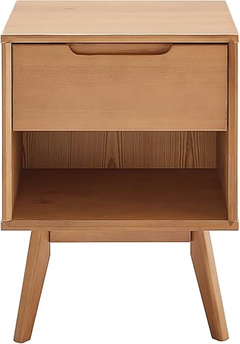 Miniatura 5 de MUSEHOMEINC Mesita de noche de madera maciza moderna con cajón de almacenamiento y estante de madera abiertamesa auxiliar, para sala de estar,