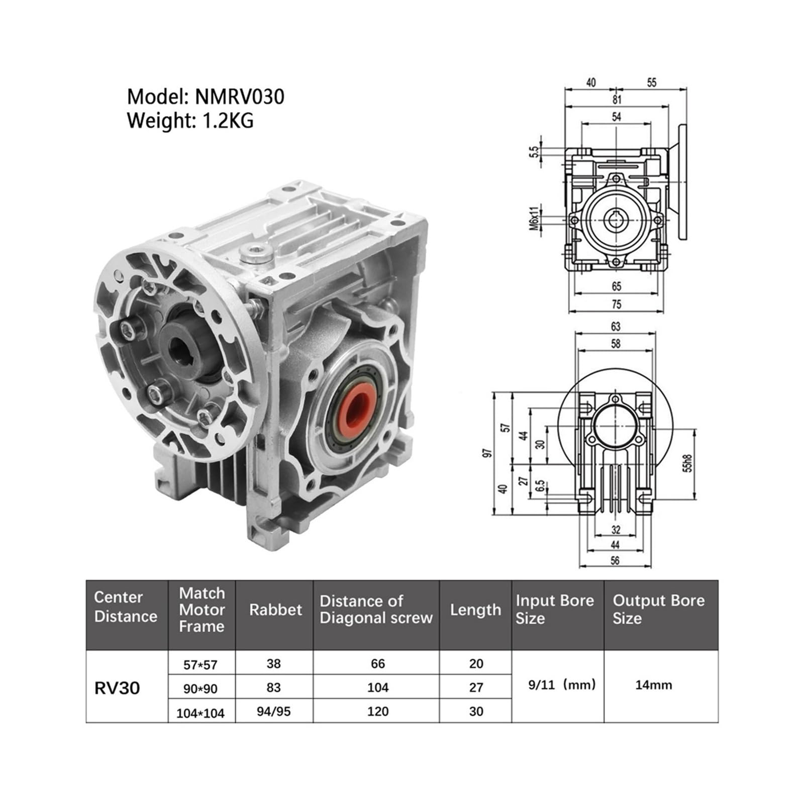 Przekładnia ślimakowa pionowa aluminiowa 380 V silnik trójfazowy RV30
