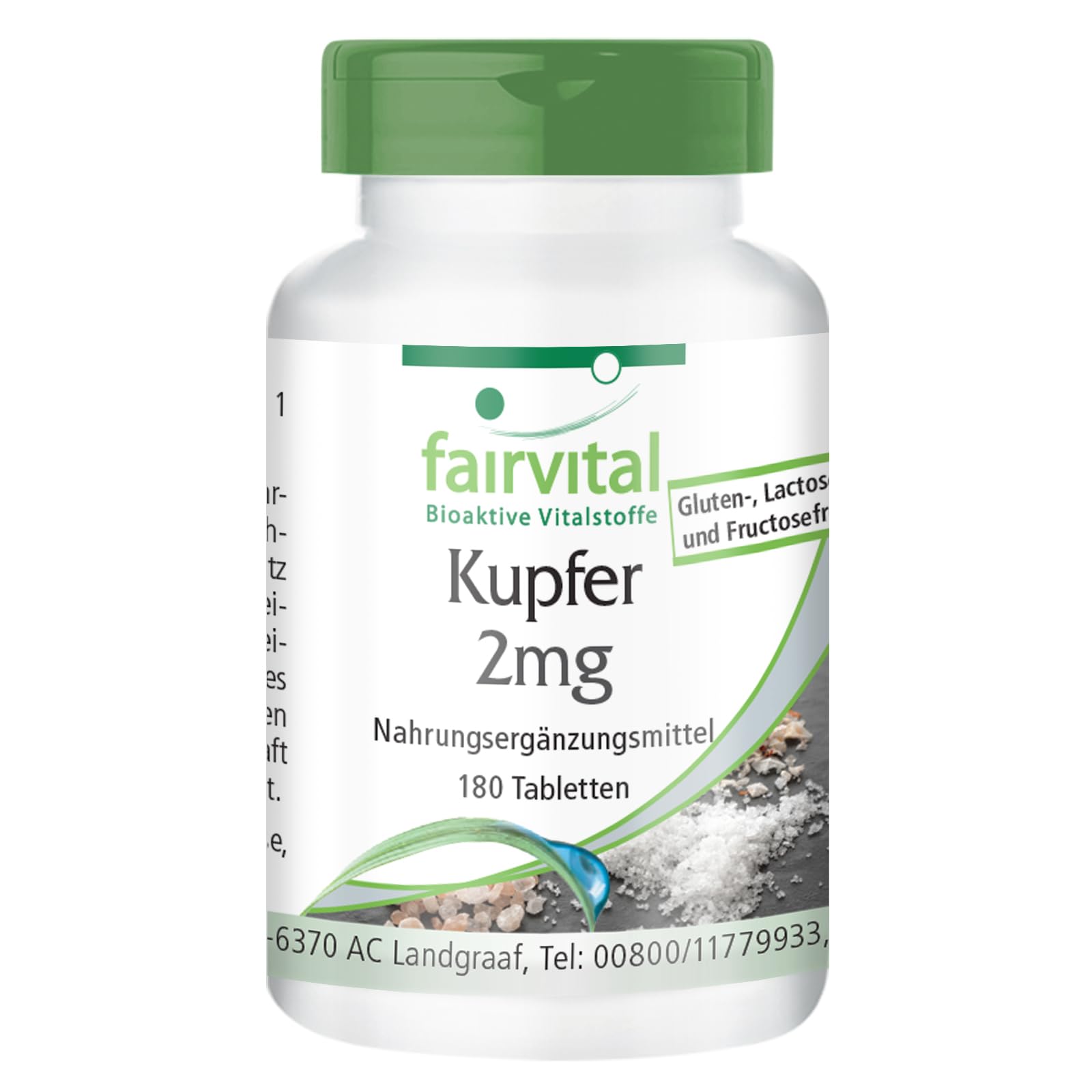 fairvital Rame 2 mg, 180 compresse, facili da deglutire, bisglicinato di rame, qualità testata e ad alto dosaggio, 100% vegano, Made in Germany