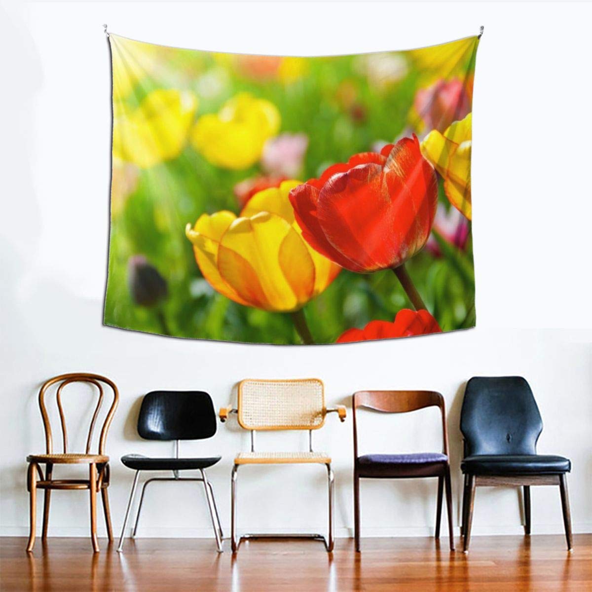 Hippie Tapestry, Tulip Floral Tapestries for Bedroom Living Room Dorm Room, Psychedelic Tapestry Wall Hanging Ethnic Decorative