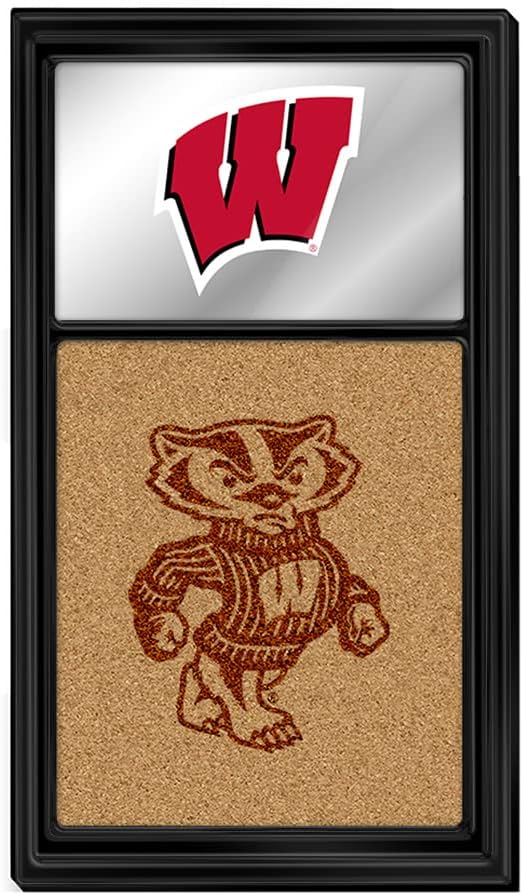 The Fan Brand NCAA Wisconsin Badgers - Dual Logo - Mirrored Cork Note Board - Sports Team Bar Sign Décor: Home, Dorm, Garage, Office, Fan Cave