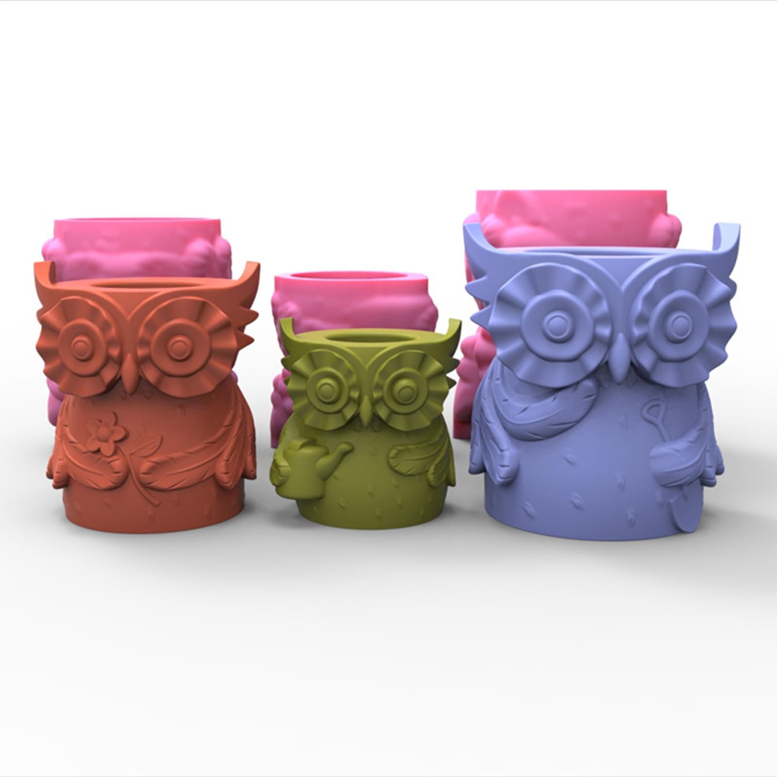 Gufo Mamma Gesso Stampo in Silicone Fai da te Piante grasse Cemento Vaso fiori Vaso Gesso Stampo cemento Argilla Portacandele Gufo Mamma Papà Silicone