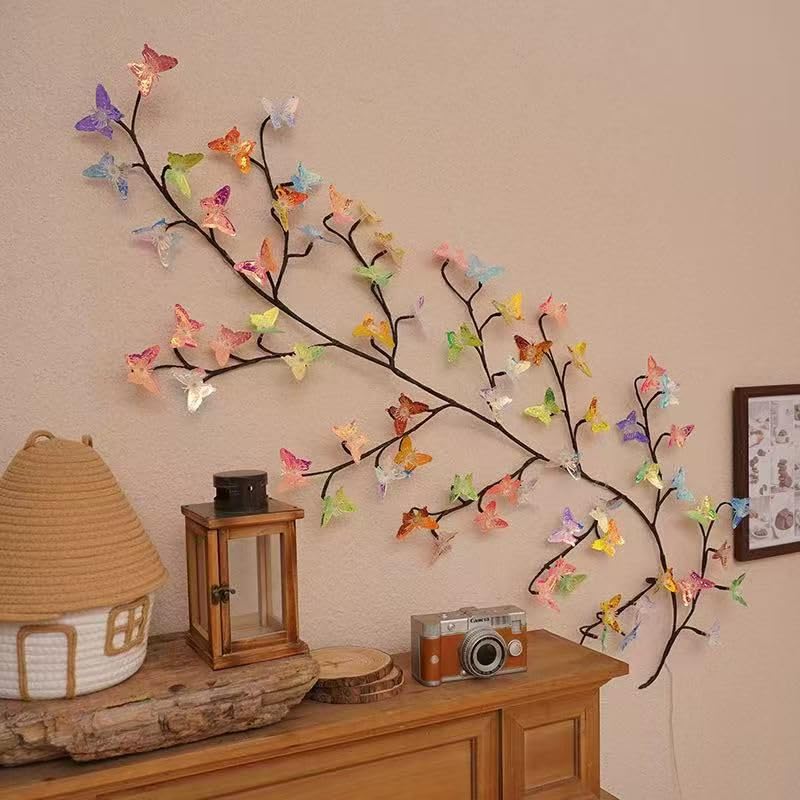 Image of Butterfly LED Wall Decor Lights with Tree Branch Design, USB Powered Decorative String Lights for Bedroom, Living Room, Balcony, Hallway, Festival, Party, Home Wall Decoration (72 LED)