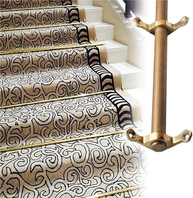 Decorative Brass Carpet Rods for Stair Runners, 3/5/10/12/15 Pcs with Holder Bracket, Easy Install for Secure Stair Carpet (5 Pcs, 81cm/32in)