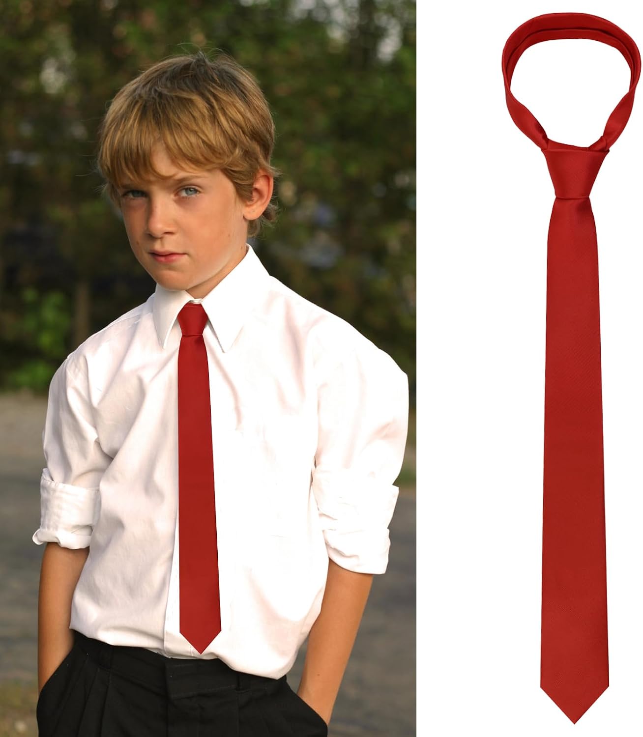 Luckyvestir Boys Tie Solid Color Ties for Boy Kids Ties Boys Necktie Self-Tie for Kids School Shirt Graduation (8-14)