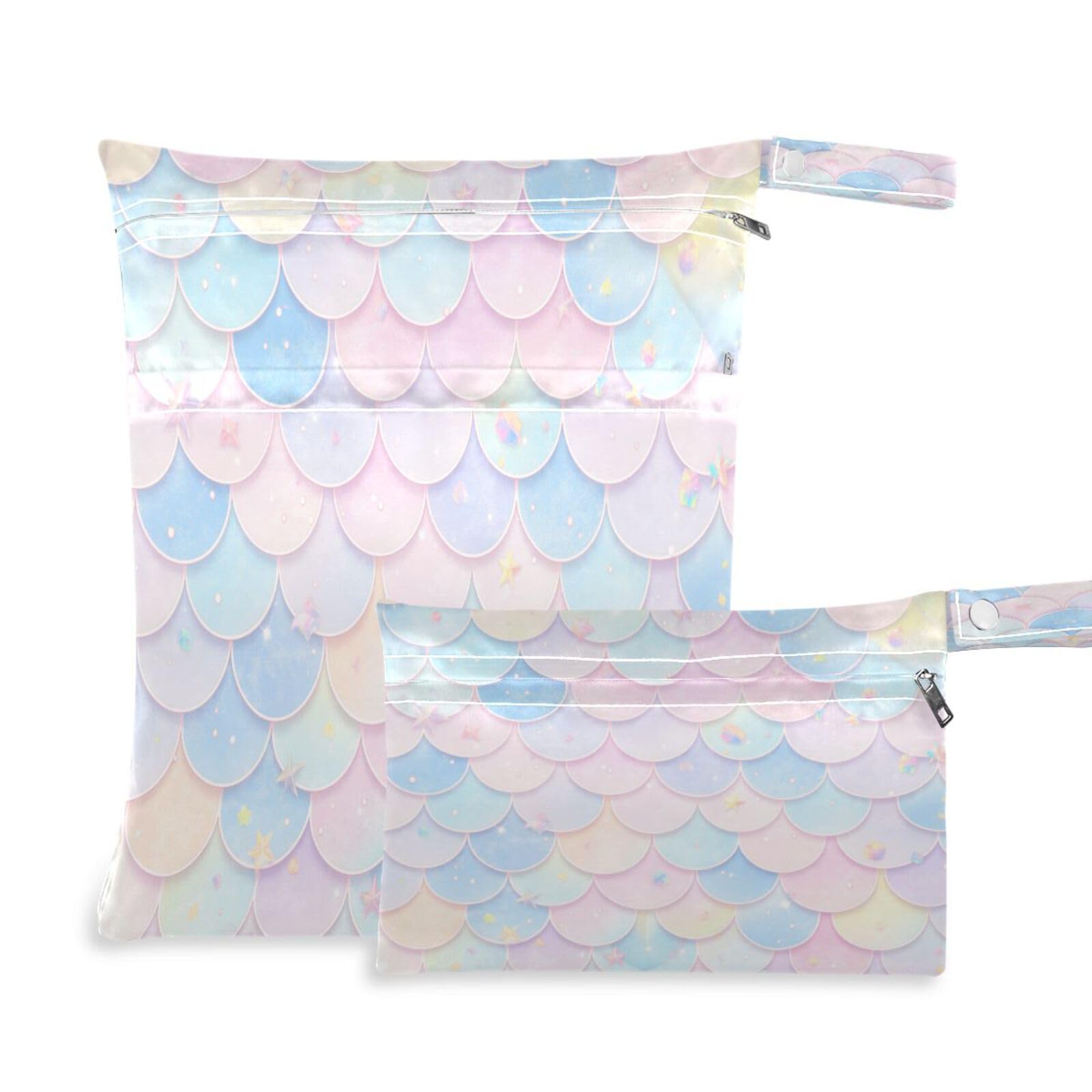 ATTX Mermaid Scales Wet Dry Bags 2-Pack - Reusable Cloth Diaper Storage for Travel, Beach & Gym | Multi-Use Waterproof Bags for Swimsuits, Baby Clothes, Sports Gear#50