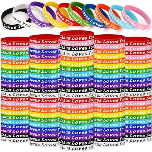 110 Pcs Jesus Loves You Silicone Bracelet, Colorful Christian Wristbands, Rubber Jesus Bracelet,Christian Bracelets Bulk, Bible Verse Bracelets and Scripture Wristbands for Religious Party Favors