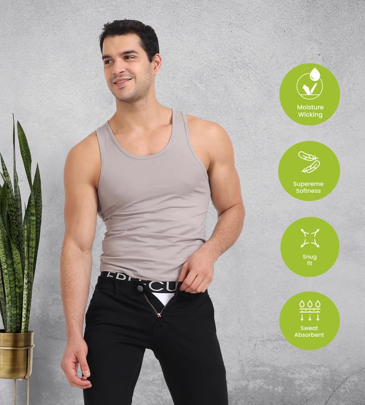 Image of Freecultr Cotton Vest for Men Sleeveless Lightweight Solid Round Neck Comfort Vest | Ultra-Soft Breathable Innerwear Sando for Gym, Sports, Workout, and Everyday Wear | Regular Fit and Durable Design