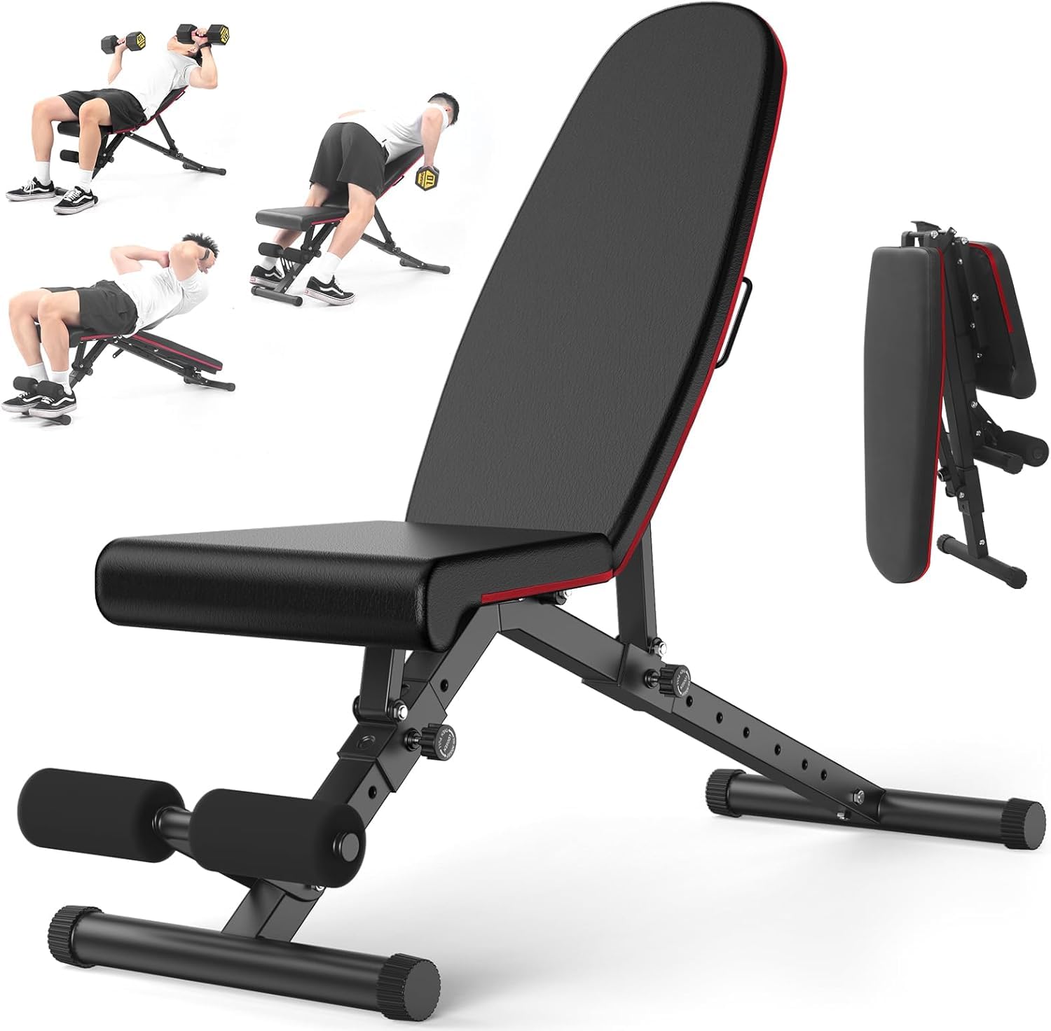 Adjustable Weight Bench,Heavy-Duty 900 Lbs Capacity, 8 Backrest & 3 Seat Positions, Stable 16.1 Inch Height,Space-Saving Foldable Design, Durable High-Strength Steel Construction