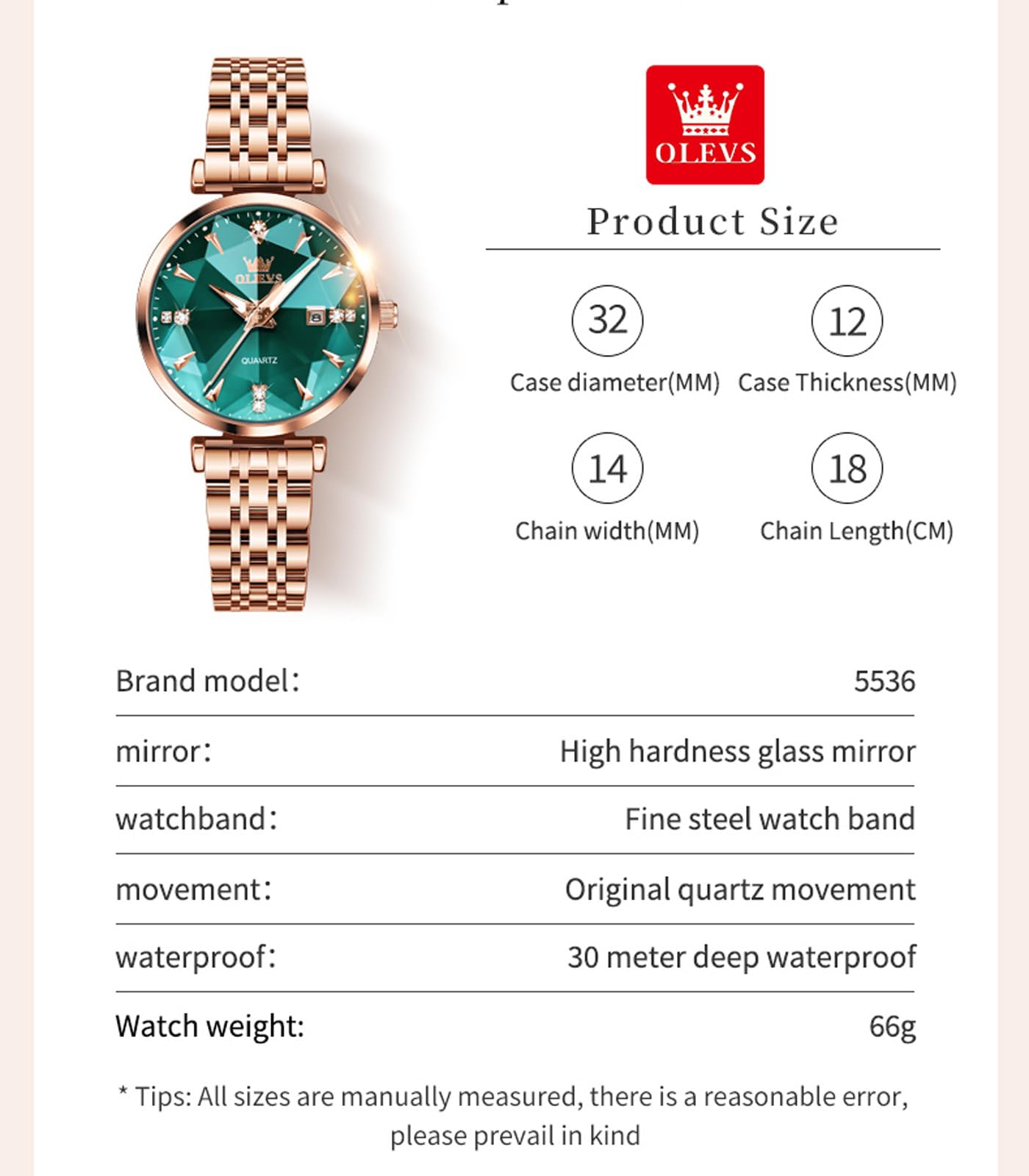 OLEVS Orologi Donna Quarzo Giapponese Oro Rosa Cristallo In Acciaio Inox Moda Donna Orologio da Polso Impermeabile Di Lusso,Elegante Calendario Simulato Orologio Al Quarzo