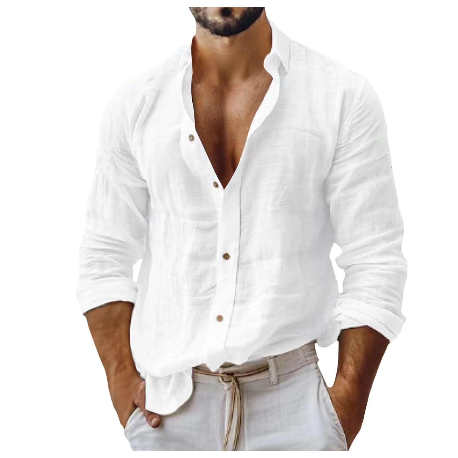 Genérico Camisas Hombre Tallas Grandes Camisa Hombre Verano Manga Larga Clásico Camisa Retro Manga Larga de Color Sólido Hombres Camisas Hombre Manga Larga Regular Fit Camisas Informales Hombre